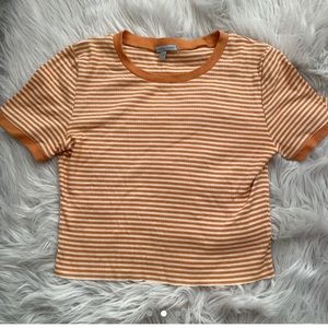 Charlotte Russe Cropped orange and white striped T shirt